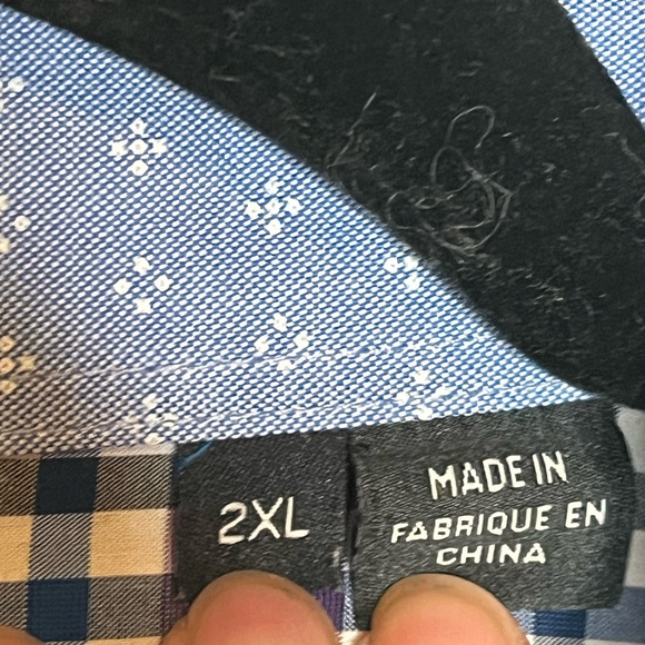 HUGO BOSS blue & purple plaid check gingham cotton button down shirt size 2XL - Picture 5 of 7